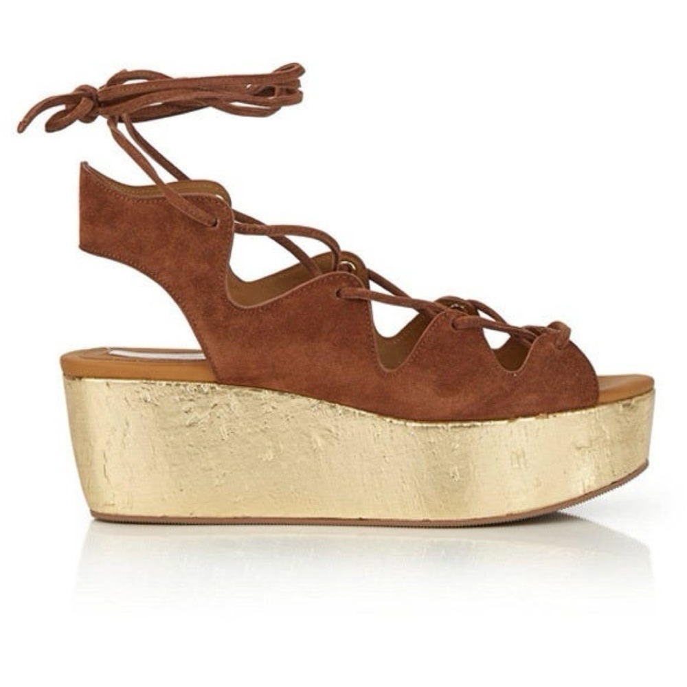 See By Chloe Liana Lace Up Platform Sandals Honey Gum Brown & Gold 
Size: 38